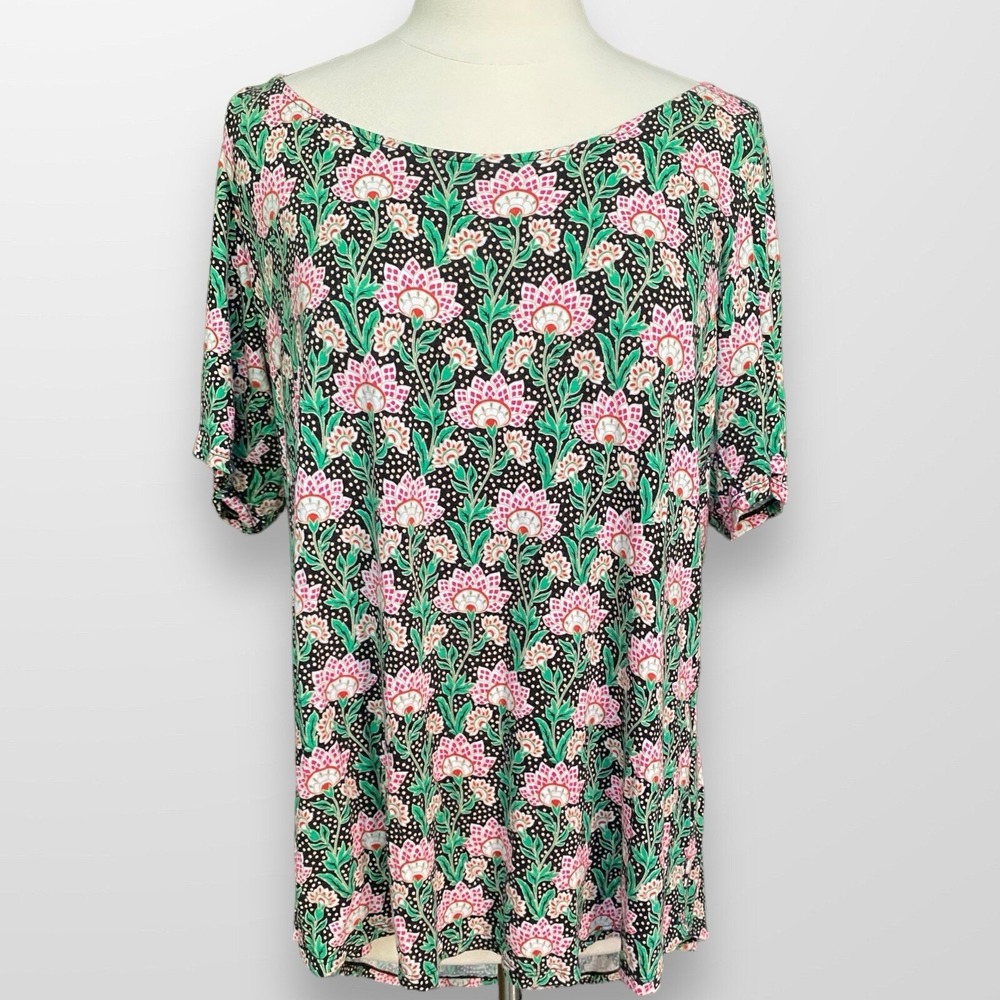 Rose & Olive Size 1X Tunic Top Blouse Stretch Short Sleeve Flowy Floral Shirt
